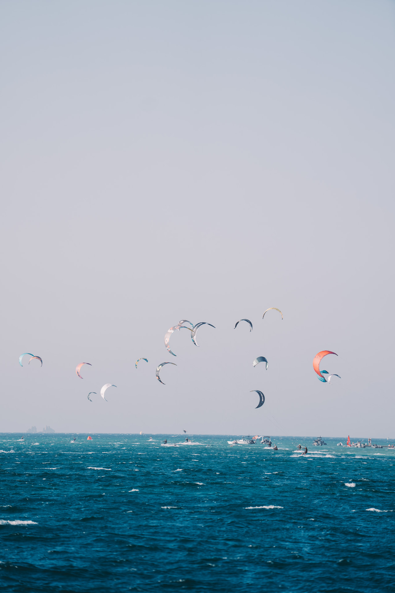 Dozens of kites above the Meltemi-blown sea